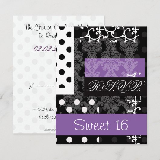 Sweet Sixteen party RSVP (Voorkant / Achterkant)