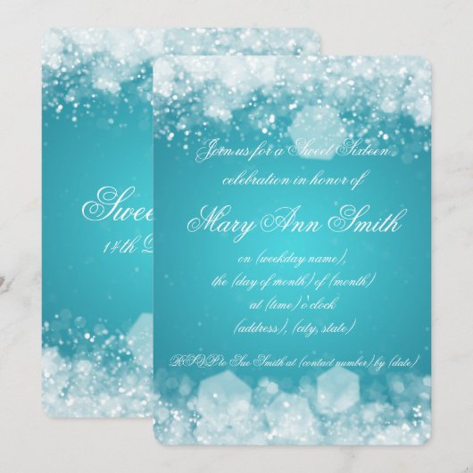 Sweet Sixteen Party Sparking Night 2 Turquoise Kaart (Voorkant / Achterkant)