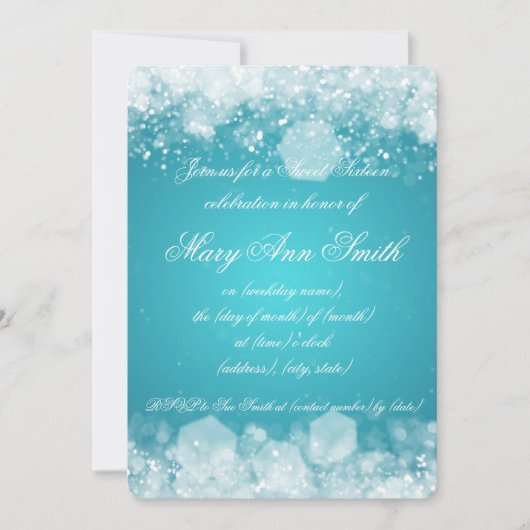 Sweet Sixteen Party Sparking Night 2 Turquoise Kaart (Voorkant)