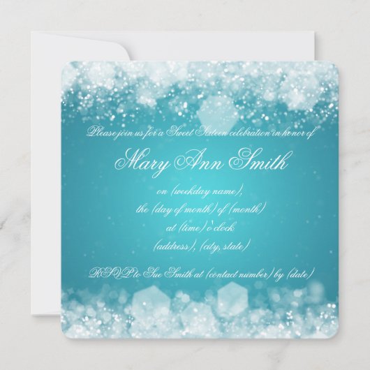 Sweet Sixteen Party Sparking Night 2 Turquoise Kaart (Voorkant)