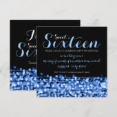 Sweet Sixteen Party Sparkles & Lights Blue Kaart (Voorkant / Achterkant)