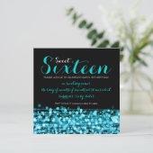 Sweet Sixteen Party Sparkles & Lights Turquoise Kaart (Staand voorkant)