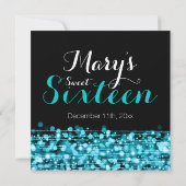 Sweet Sixteen Party Sparkles & Lights Turquoise Kaart (Achterkant)