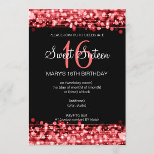 Sweet Sixteen Party Sparkles Red Kaart
