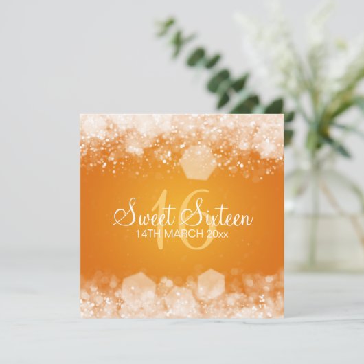 Sweet Sixteen Party Sparkling Night Orange Kaart (Staand voorkant)