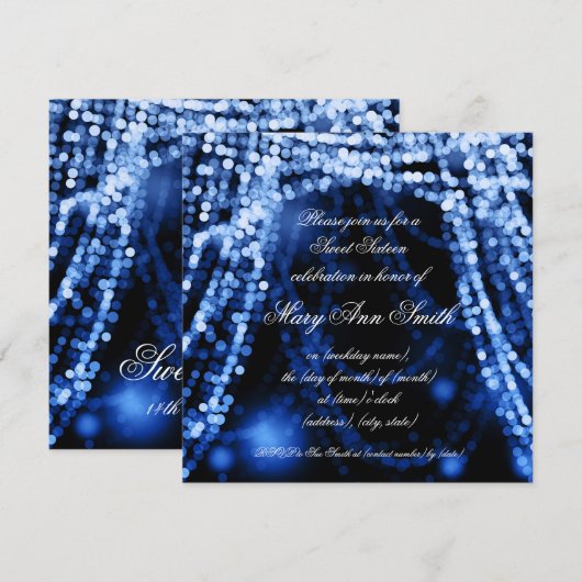 Sweet Sixteen Party String Lights Blue Kaart (Voorkant / Achterkant)