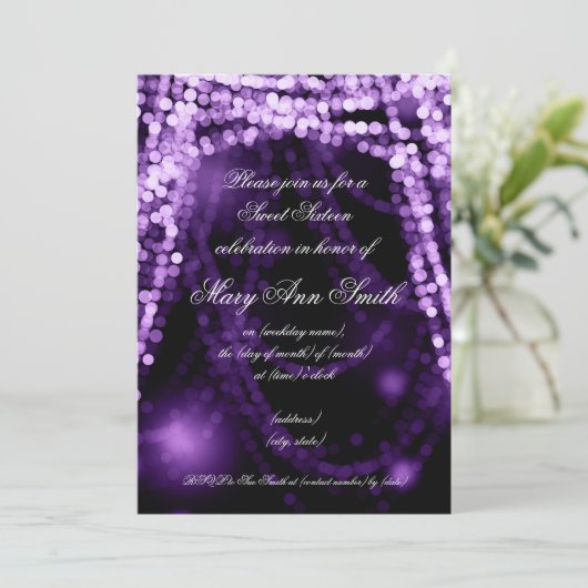 Sweet Sixteen Party String Lights Paars Kaart (Staand voorkant)