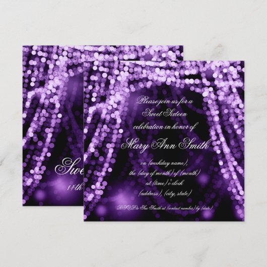 Sweet Sixteen Party String Lights Paars Kaart (Voorkant / Achterkant)
