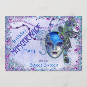Sweet Sixteen Peacock Masquerade Party Kaart