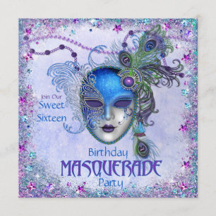 Sweet Sixteen Peacock Masquerade Party Kaart