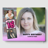 Sweet Sixteen Photo Collage Hot Pink Glitter Gastenboek (Achterkant)