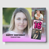 Sweet Sixteen Photo Collage Hot Pink Glitter Gastenboek (Voorkant)