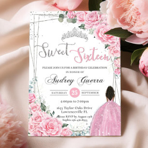 Sweet Sixteen Pink Bloemen Bruin Prinses Verjaarda Kaart