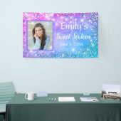Sweet Sixteen Pink Blue Glitter Sparkle Lights Spandoek (Beurs)