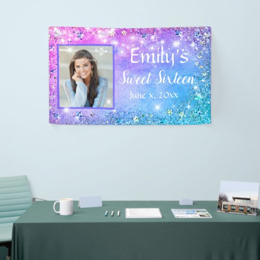 Sweet Sixteen Pink Blue Glitter Sparkle Lights Spandoek (Beurs)
