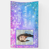 Sweet Sixteen Pink Blue Glitter Sparkle Lights Spandoek (Verticaal)