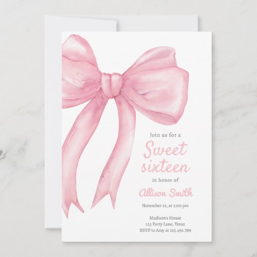 Sweet Sixteen Pink Bow Coquette 16e verjaardag Kaart (Voorkant)
