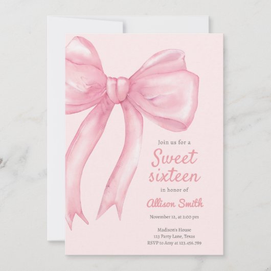 Sweet Sixteen Pink Bow Coquette 16e verjaardag Kaart (Voorkant)
