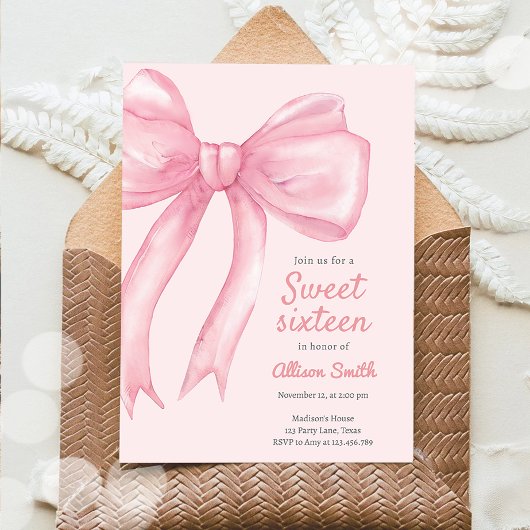 Sweet Sixteen Pink Bow Coquette 16e verjaardag Kaart