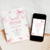 Sweet Sixteen Pink Bows Pearls Coquette Kaart