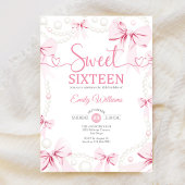 Sweet Sixteen Pink Bows Pearls Coquette Kaart