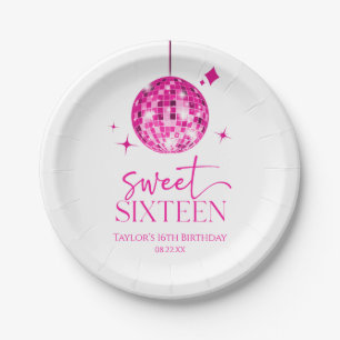 Sweet Sixteen Pink Disco Ball 16e verjaardagsfeest Papieren Bordje