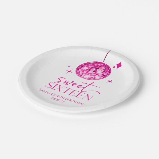 Sweet Sixteen Pink Disco Ball 16e verjaardagsfeest Papieren Bordje (Gekanteld)