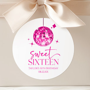 Sweet Sixteen Pink Disco Ball 16e verjaardagsfeest Ronde Sticker