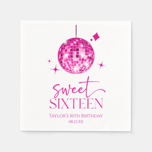Sweet Sixteen Pink Disco Ball 16e verjaardagsfeest Servet (Voorkant)