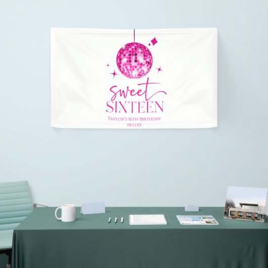 Sweet Sixteen Pink Disco Ball 16e verjaardagsfeest Spandoek (Beurs)