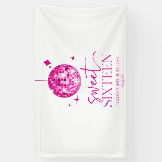Sweet Sixteen Pink Disco Ball 16e verjaardagsfeest Spandoek (Verticaal)