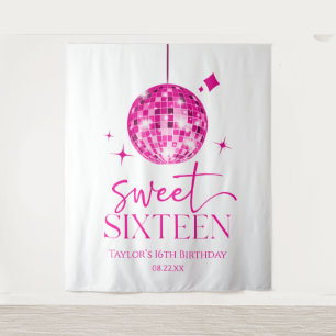 Sweet Sixteen Pink Disco Ball 16e verjaardagsfeest Wandkleed