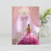 Sweet Sixteen Pink Gown Sparkle Lights Kaart (Staand voorkant)