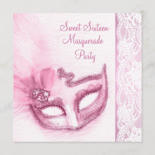 Sweet Sixteen Pink Masquerade Party Kaart