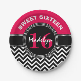Sweet Sixteen Pink Monogram Chevron Papieren Bordje
