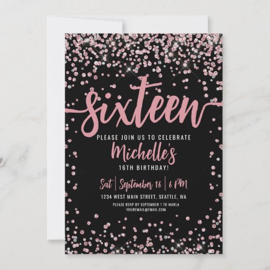 Sweet Sixteen Pink Rose Gold Glitter 16e verjaarda Kaart (Voorkant)