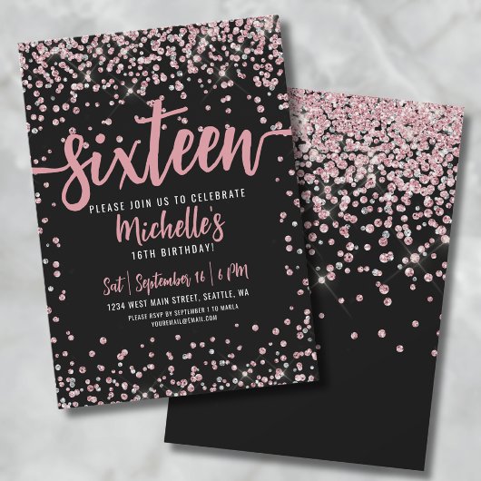 Sweet Sixteen Pink Rose Gold Glitter 16e verjaarda Kaart