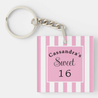 Sweet Sixteen Pink Stripe Classic Chic Sleutelhanger