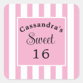 Sweet Sixteen Pink Stripe Classic Chic Vierkante Sticker (Voorkant)