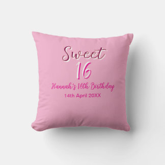 Sweet sixteen pink white name date bold letter mar kussen