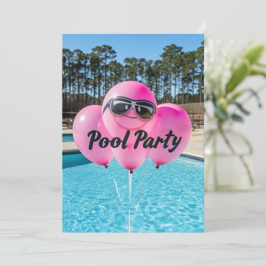 Sweet Sixteen Pool Party Roze Ballonnen Kaart (Staand voorkant)