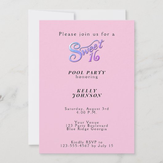 Sweet Sixteen Pool Party Roze Ballonnen Kaart (Achterkant)