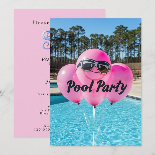 Sweet Sixteen Pool Party Roze Ballonnen Kaart (Voorkant / Achterkant)