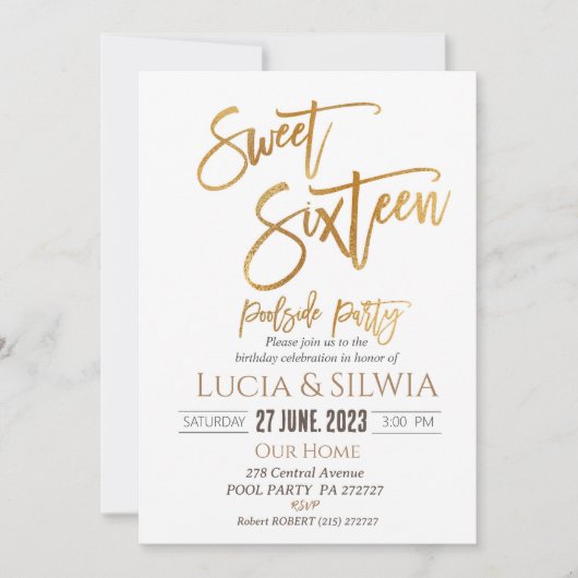Sweet Sixteen Pool Party Uitnodiging Poolside part (Voorkant)