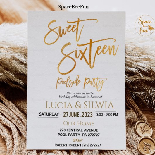Sweet Sixteen Pool Party Uitnodiging Poolside part
