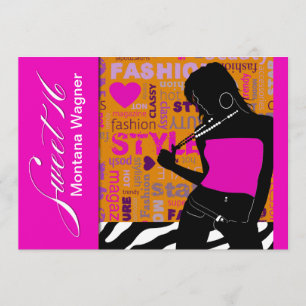 Sweet Sixteen Posh Popp Zebra roze   sinaasappel Kaart