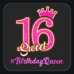 Sweet Sixteen Princess Crown, 16th Birthday Queen Vierkante Sticker<br><div class="desc">Deze kleurrijke, in nood verkerende Sweet 16, met een diepe roze prinseskroon en rotskleurige accenten, is een voortreffelijk partijvoordeel, cadeau of keepasje voor de speciale lieflijke 16 viering. Maak een nieuwe 16-jarige dag zo veel gedenkelijker met deze schattige, pastelkleurige, 16e #BirthdayQueen meisjes mode. Contacteer de ontwerper voor speciale verzoeken. ©...</div>