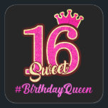Sweet Sixteen Princess Crown, 16th Birthday Queen Vierkante Sticker<br><div class="desc">Deze kleurrijke, in nood verkerende Sweet 16, met een diepe roze prinseskroon en rotskleurige accenten, is een voortreffelijk partijvoordeel, cadeau of keepasje voor de speciale lieflijke 16 viering. Maak een nieuwe 16-jarige dag zo veel gedenkelijker met deze schattige, pastelkleurige, 16e #BirthdayQueen meisjes mode. Contacteer de ontwerper voor speciale verzoeken. ©...</div>