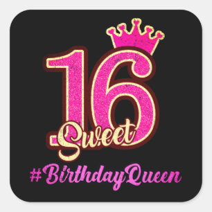Sweet Sixteen Princess Crown, 16th Birthday Queen Vierkante Sticker