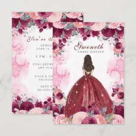 Sweet Sixteen Red Flowers Birthday Uitnodiging Informatiekaartje